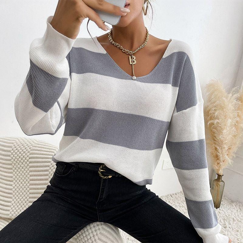 Ribbed Knit Striped Sweater