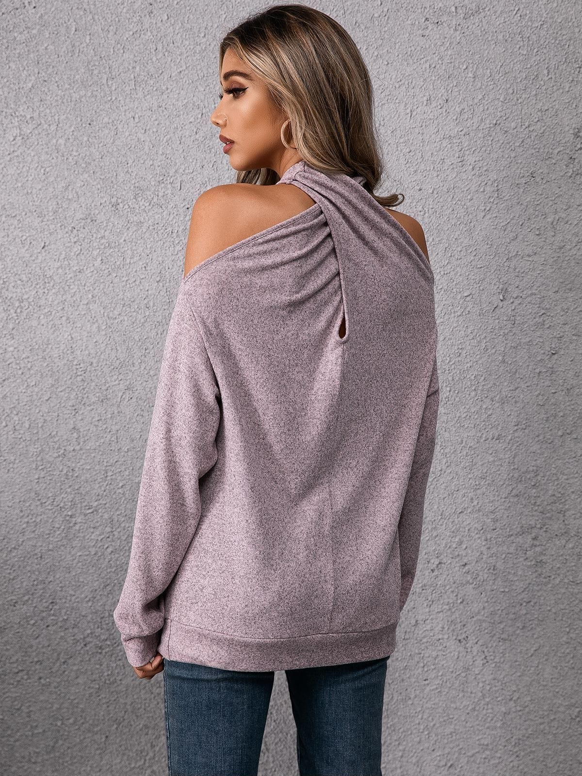 Cross Neck Cold Shoulder Sweater