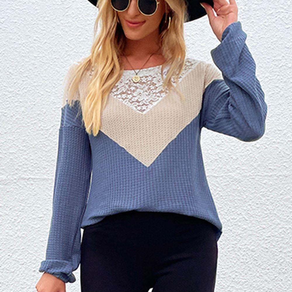 Lace Detail Waffle Knit Sweater