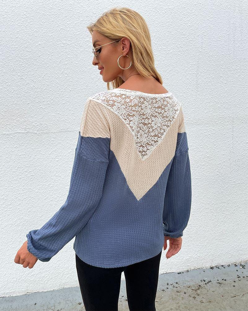 Lace Detail Waffle Knit Sweater