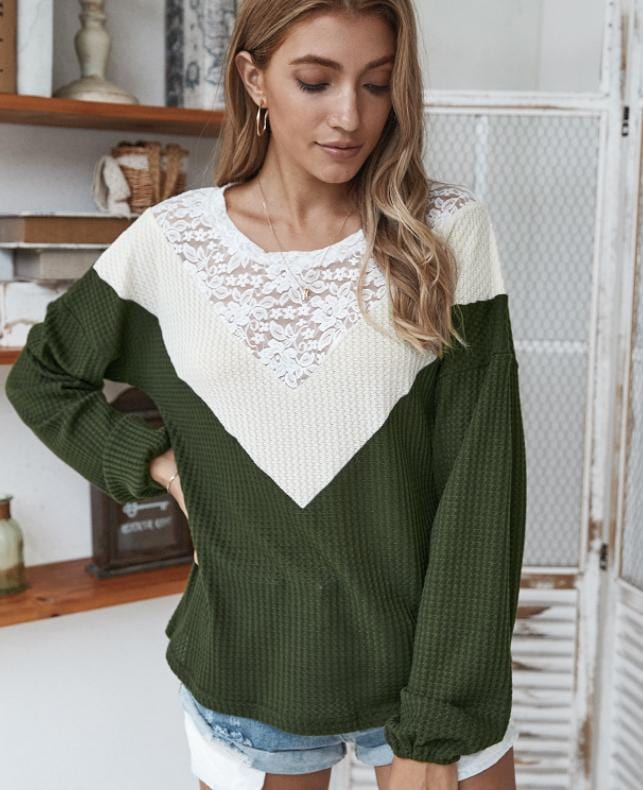 Lace Detail Waffle Knit Sweater