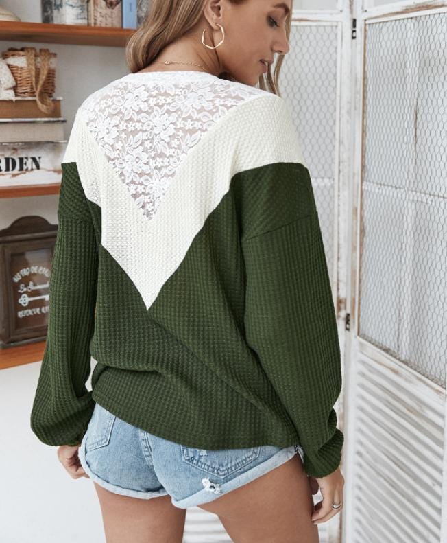 Lace Detail Waffle Knit Sweater
