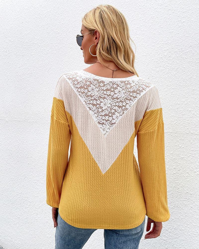 Lace Detail Waffle Knit Sweater