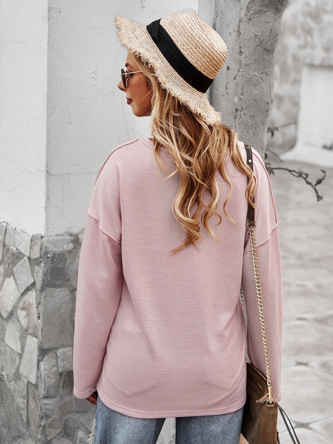 V Neck Contrast Button Sweater