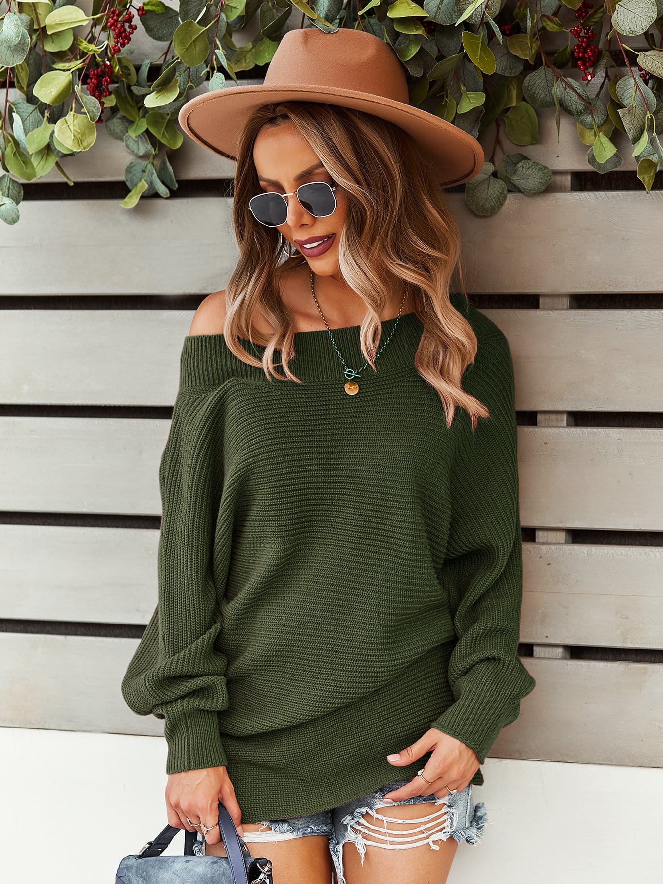 One Shoulder Textured Knit Sweater