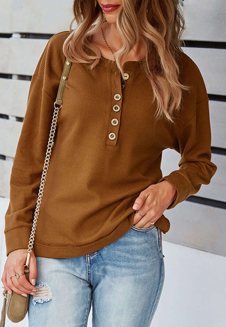 Classic Textured Knit Henley Sweater