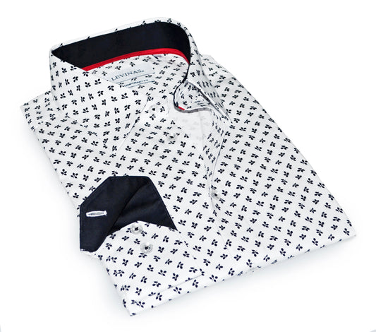 Jerry S  Button-Up Shirt With Contrast Details // White+Black // Contemporary Fit (Regular)- final sale