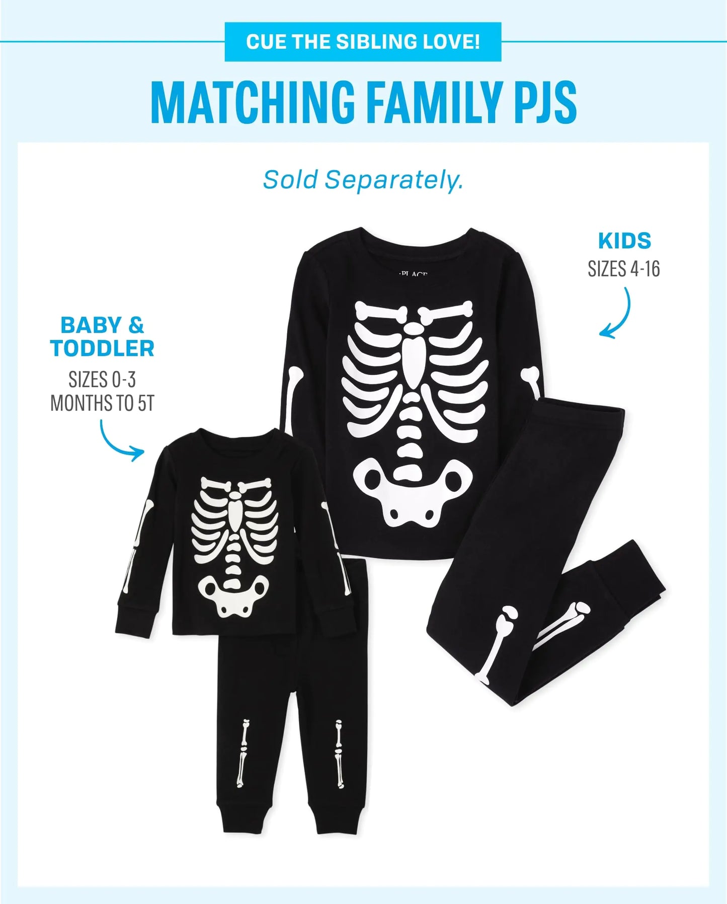 The Children's Place Baby, Toddler and Big Kids' Siblings Matching Halloween Pajama Sets, Cotton Baby/Toddler 2 Piece 0-3 Months Skeleton - # BOAA11710002