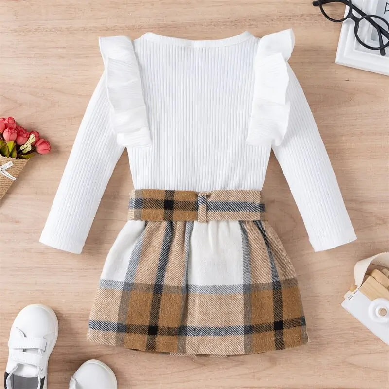 Knitted Ribbed Solid Color Baby Girl Set - # GIAA212310011