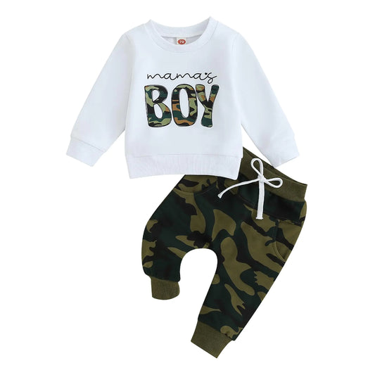 MERSARIPHY Fall Baby Boy Pant Set Toddler Crewneck Long Sleeve Pullover Sweatshirt Sweatpant 2Pcs Winter Outfits Clothes(Green mamas boy18-24 Months) - # BAAA51210031