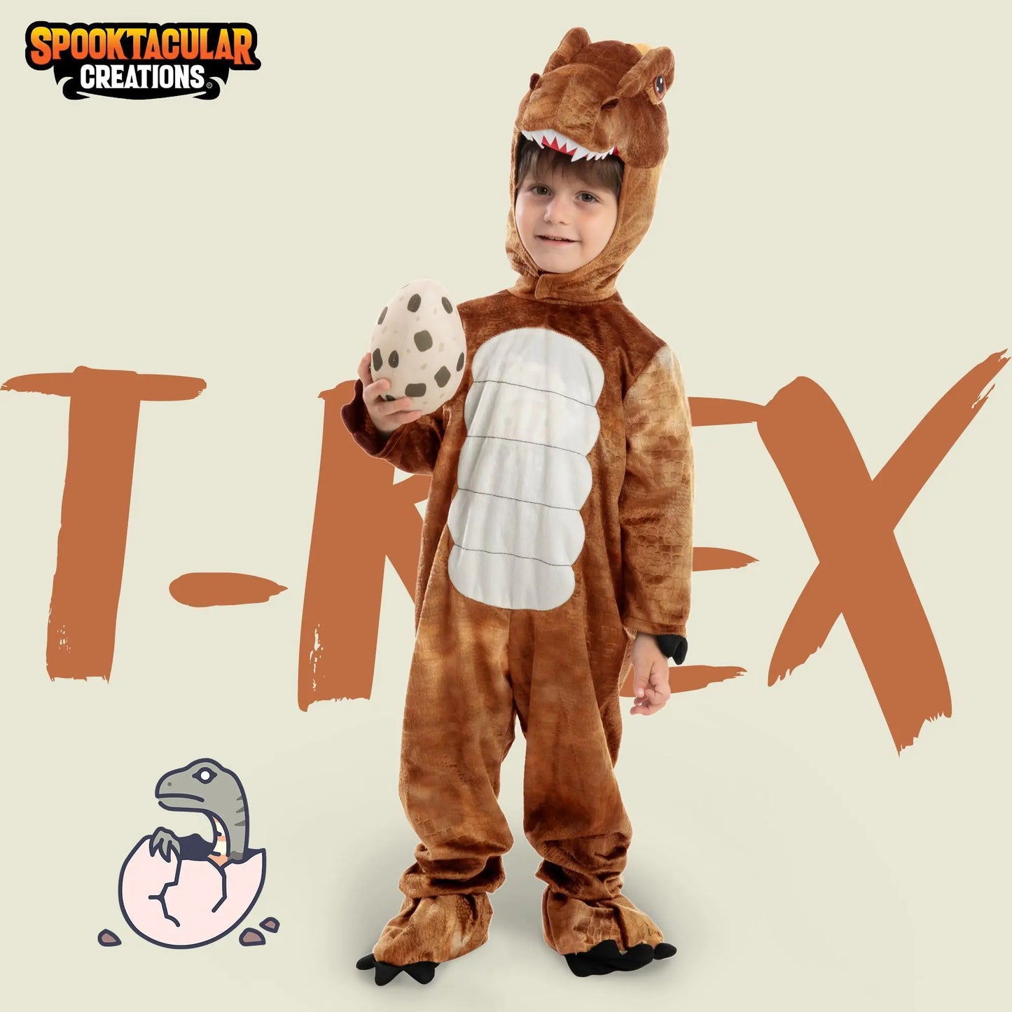 Spooktacular Creations Realistic T-rex Costume Outfit Dinosaur Jumpsuit with Egg for Kids Toddler Halloween Dress-up Party Bronze 3T(3-4 yrs) - # BOAA111510003
