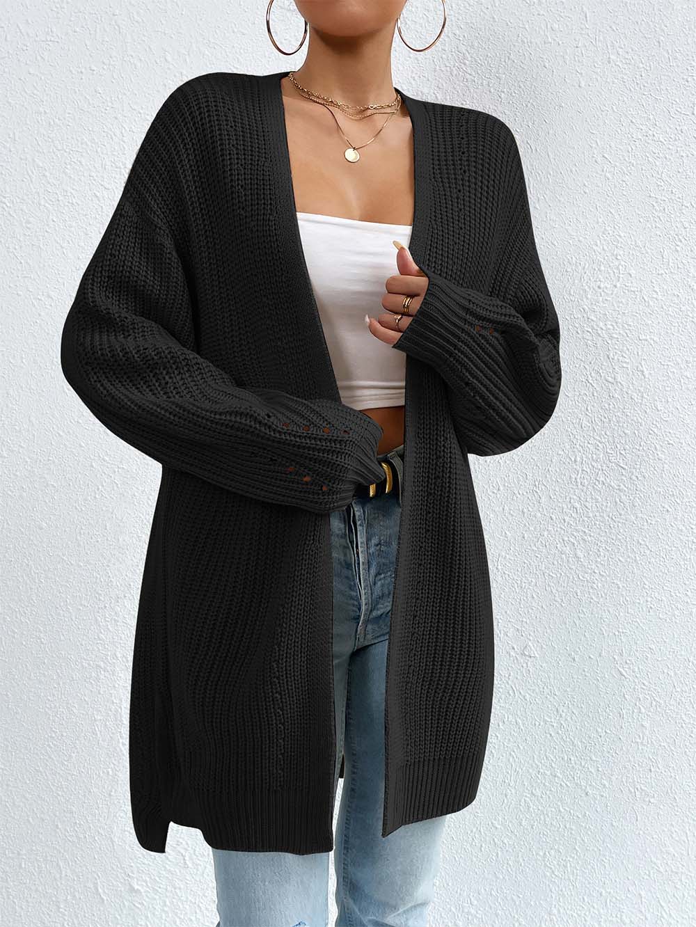 Laid Back Mid-Length V Neck Knit Cardigan Outerwear | NCS