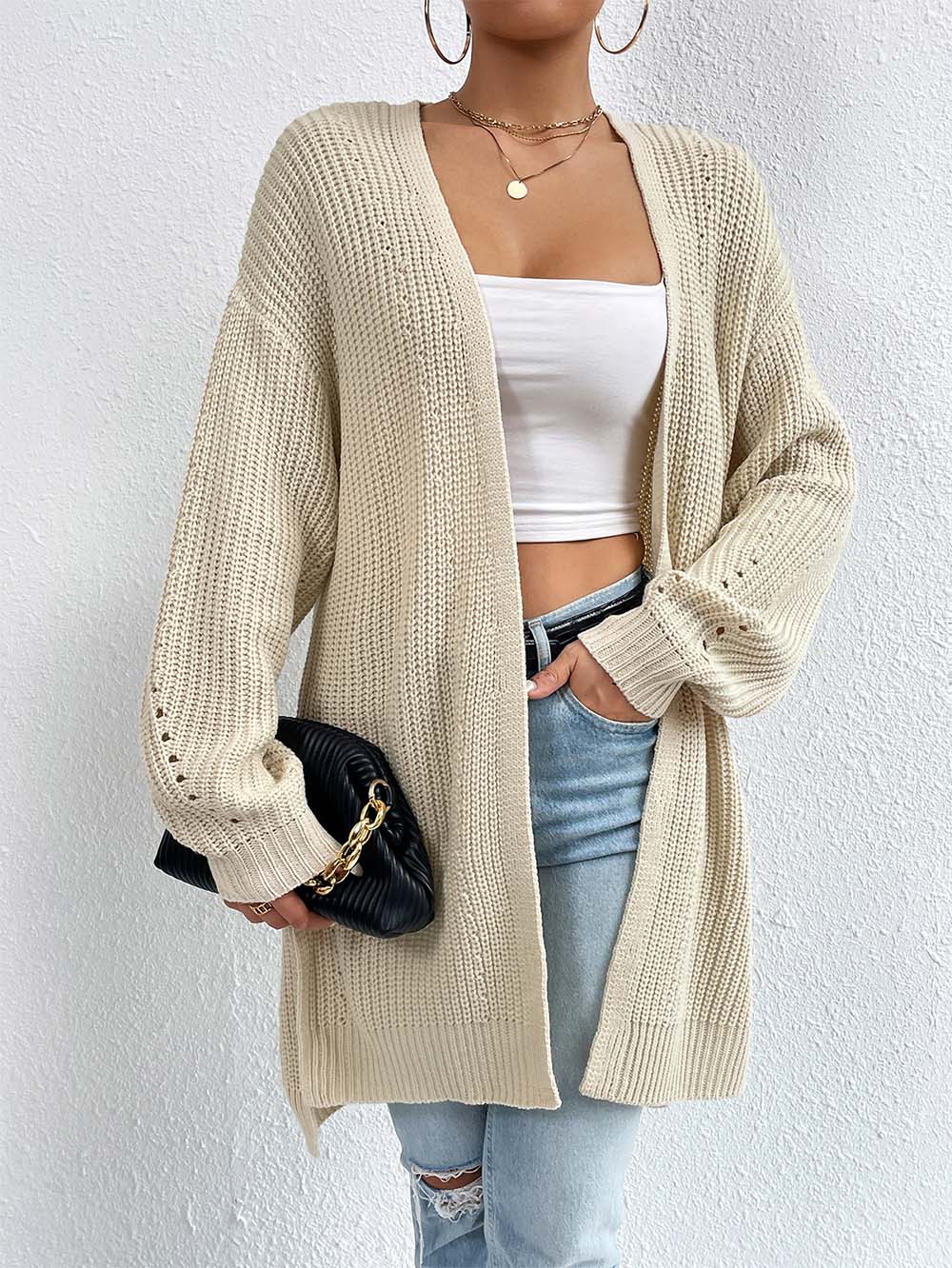 Laid Back Mid-Length V Neck Knit Cardigan Outerwear | NCS