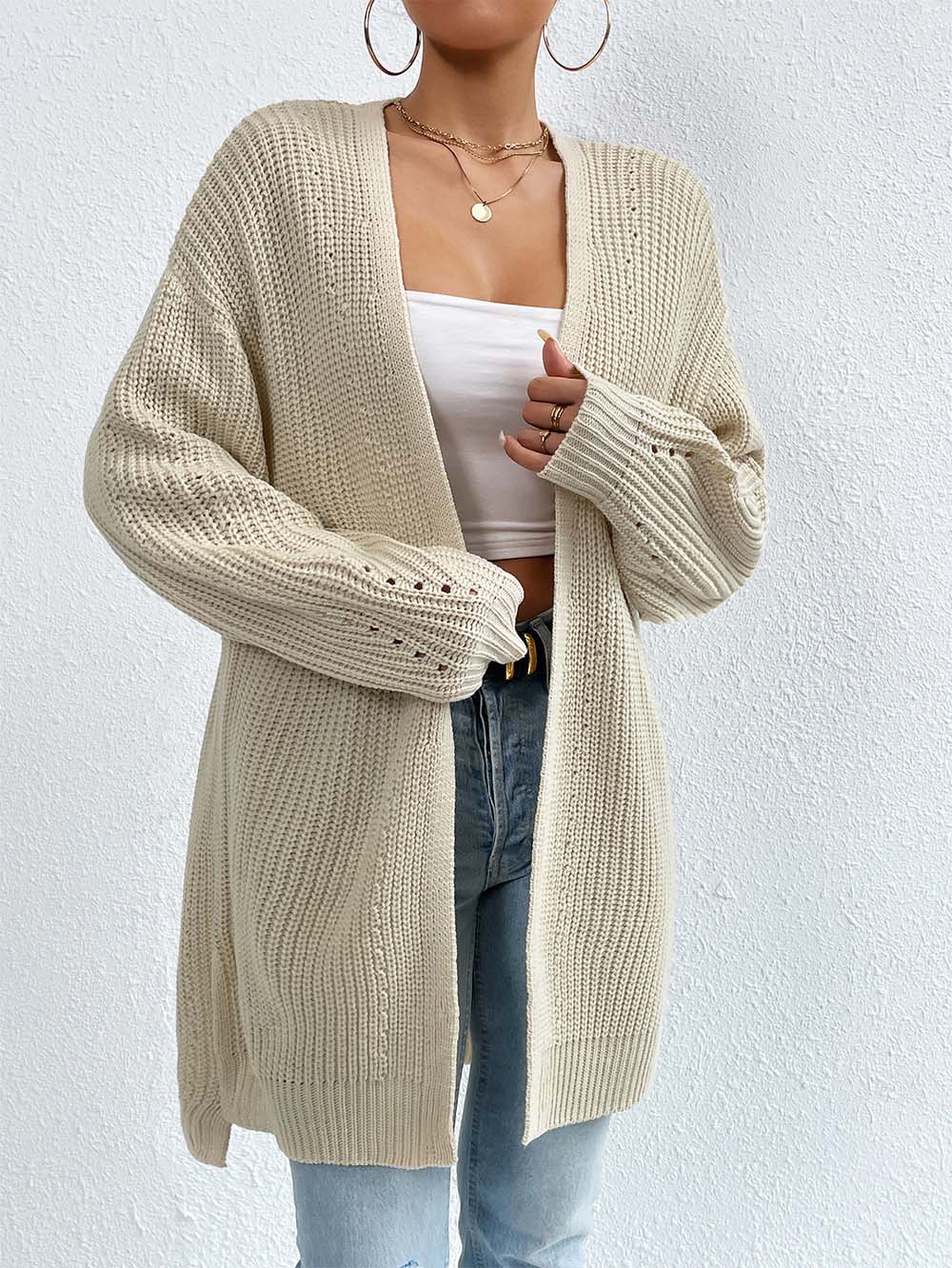Laid Back Mid-Length V Neck Knit Cardigan Outerwear | NCS