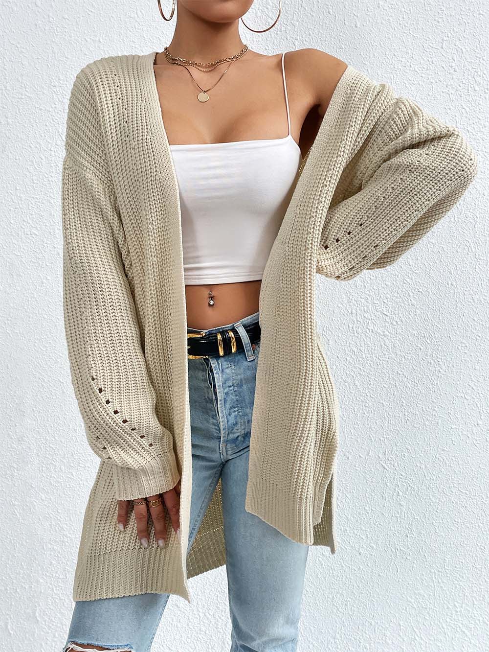 Laid Back Mid-Length V Neck Knit Cardigan Outerwear | NCS