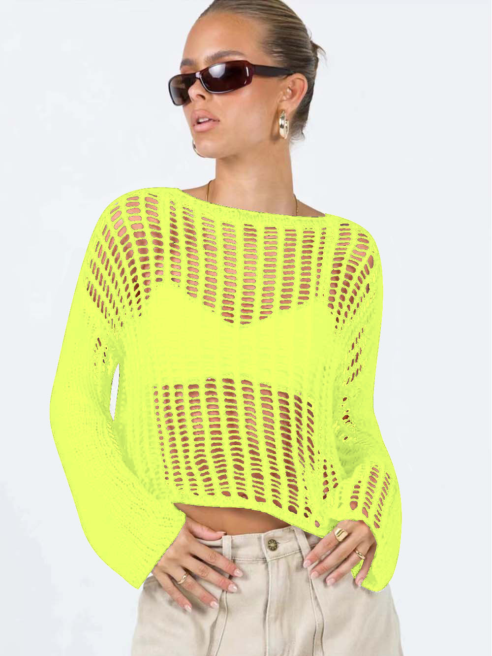 Long Sleeve Hollow Knit Mesh Top for Women - Summer | NCS