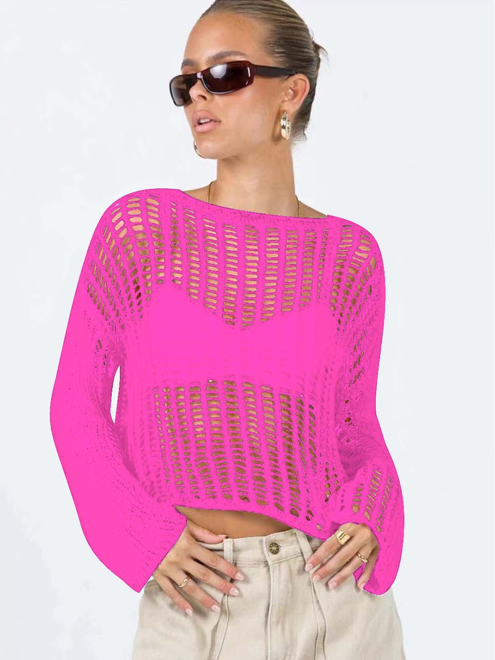 Long Sleeve Hollow Knit Mesh Top for Women - Summer | NCS