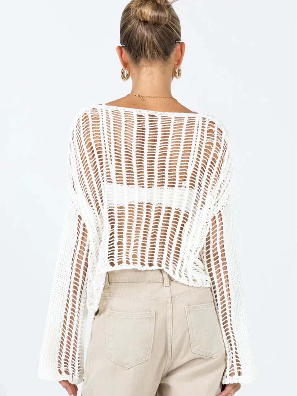 Long Sleeve Hollow Knit Mesh Top for Women - Summer | NCS
