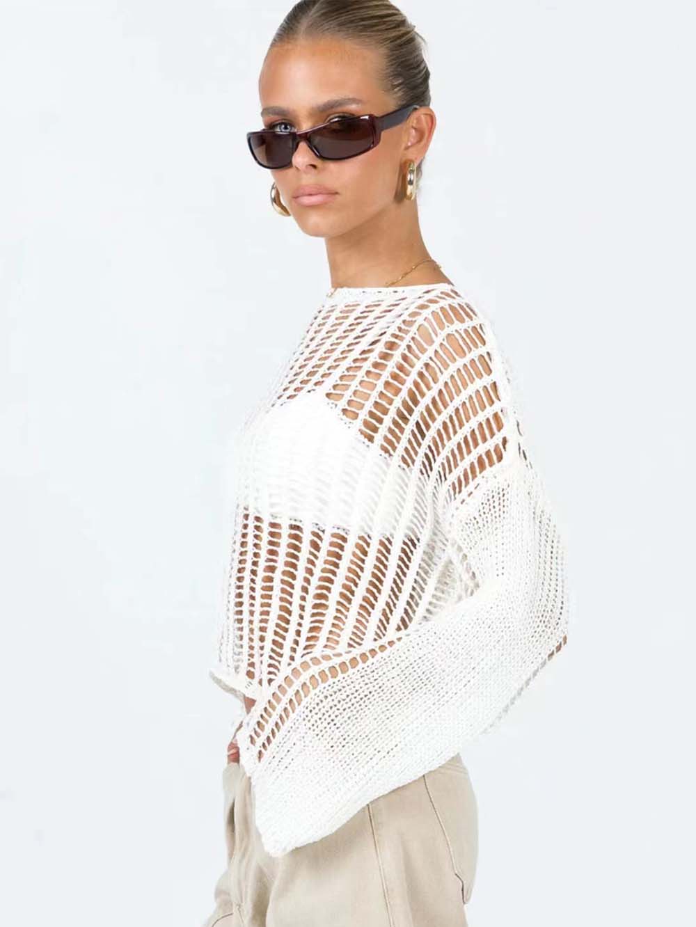 Long Sleeve Hollow Knit Mesh Top for Women - Summer | NCS