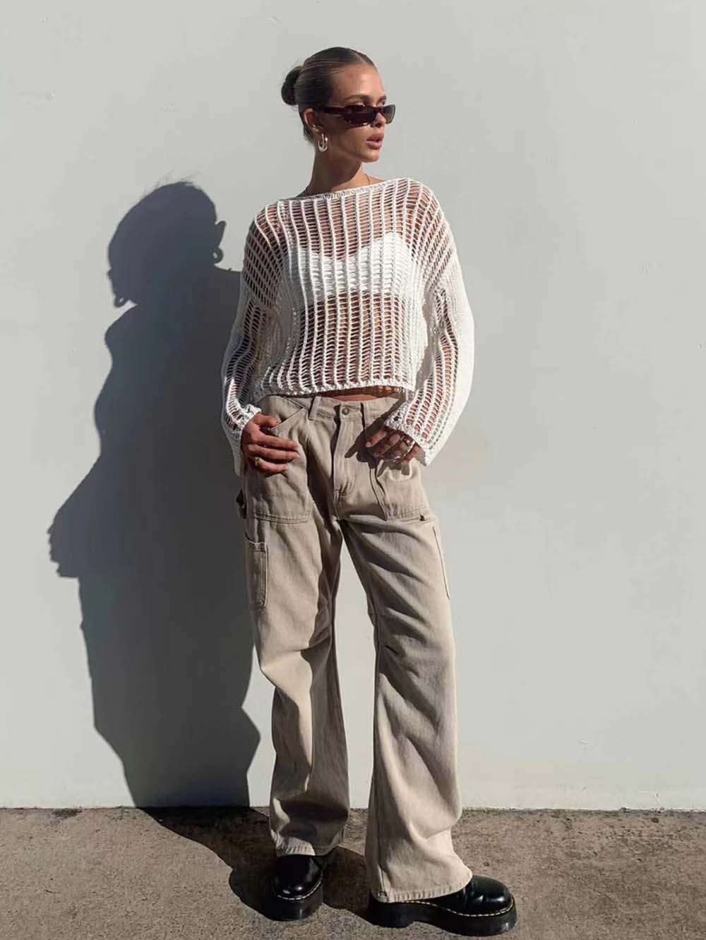 Long Sleeve Hollow Knit Mesh Top for Women - Summer | NCS