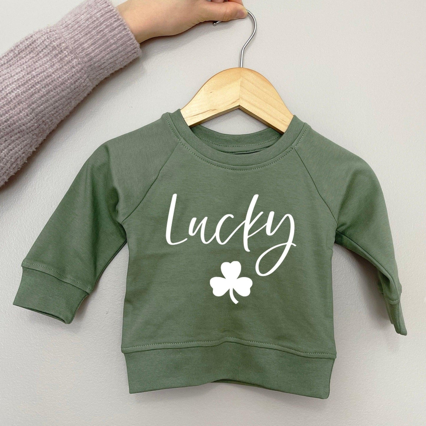 Lucky Shamrock Clover St. Patricks Kids Organic Cotton Pullover (Cursive)