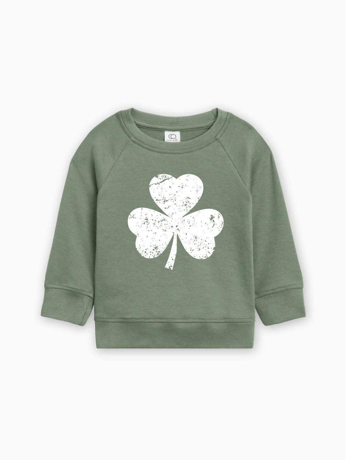 Lucky Shamrock Clover St. Patricks Kids Organic Cotton Pullover (grunge effect)