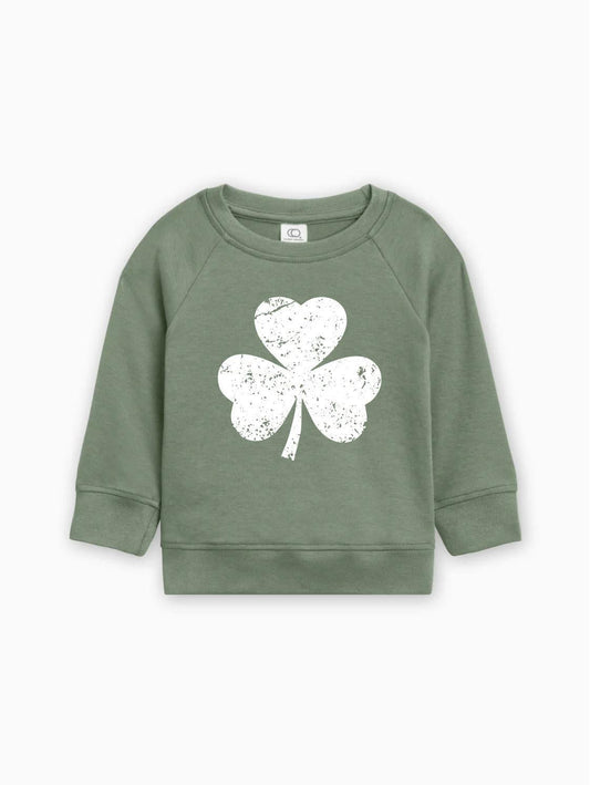 Lucky Shamrock Clover St. Patricks Kids Organic Cotton Pullover (grunge effect)