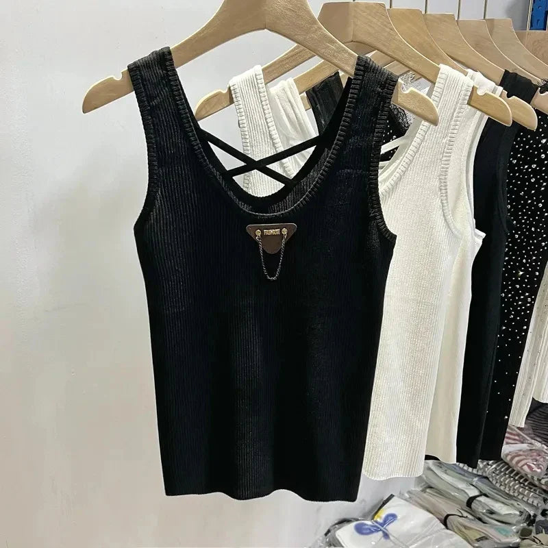 M-4XL Chic Tank Top Sleeveless Summer Korean Fashion Slim Women Aesthetic Camisole Free Shipping