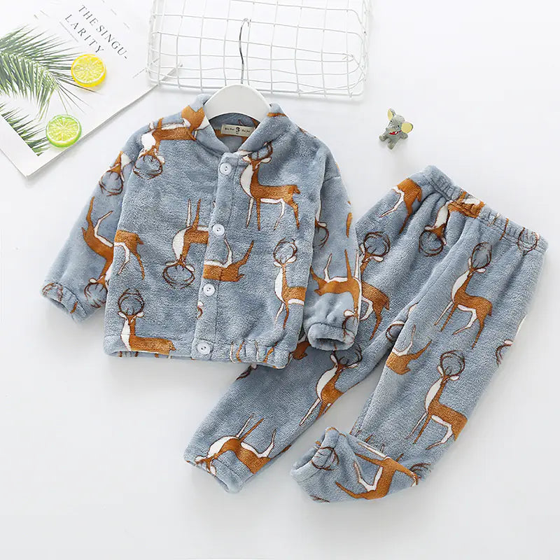 Kids' Fleece Pajama Set with Cartoon Print - # BAAA81810019