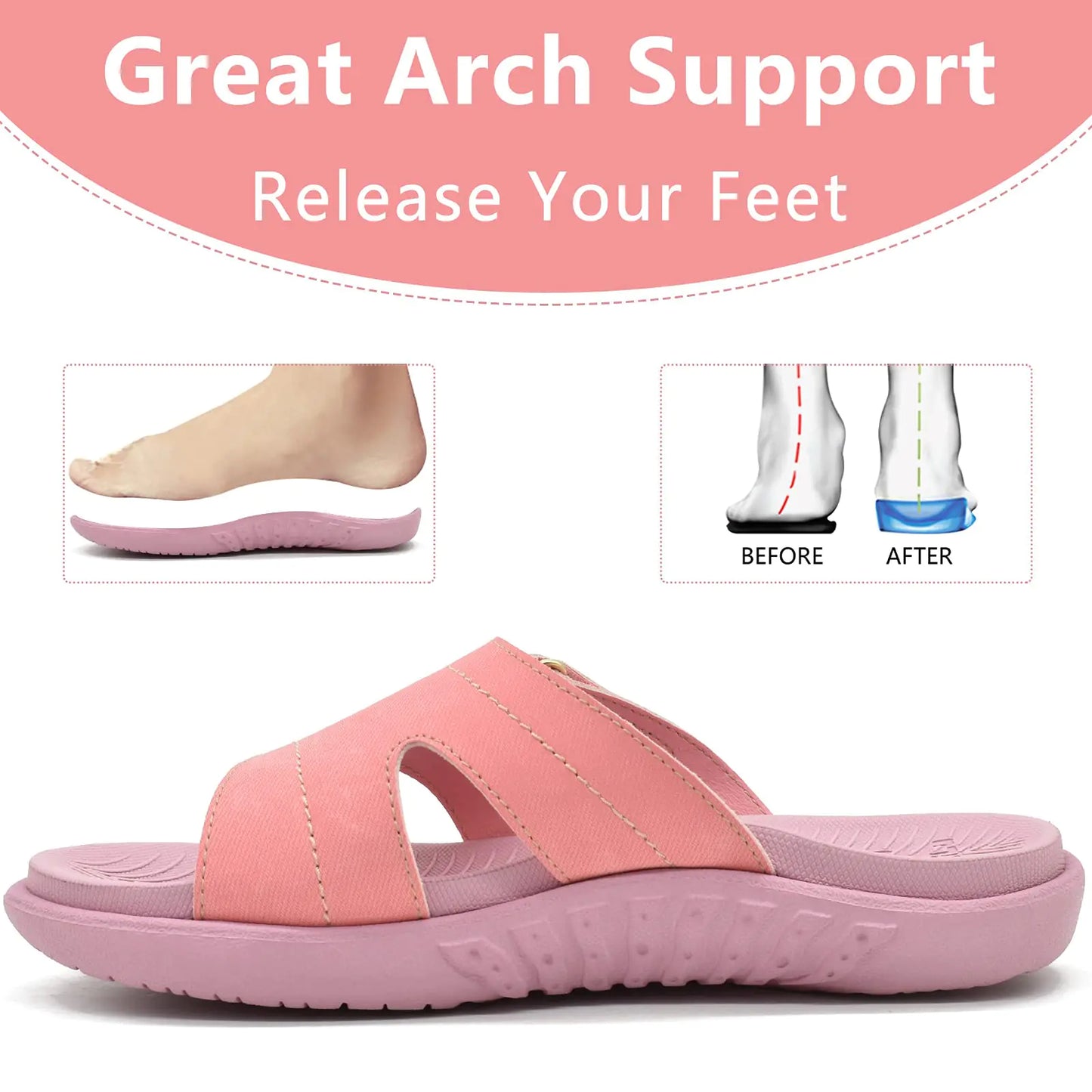 KuaiLu Womens Fashion Orthotic Slides Ladies Lightweight Athletic Yoga Mat Sandals Slip On Thick Cushion Slippers Sandals With Comfortable Plantar Fasciitis Arch Support 8 Pink - # GIAA73510003