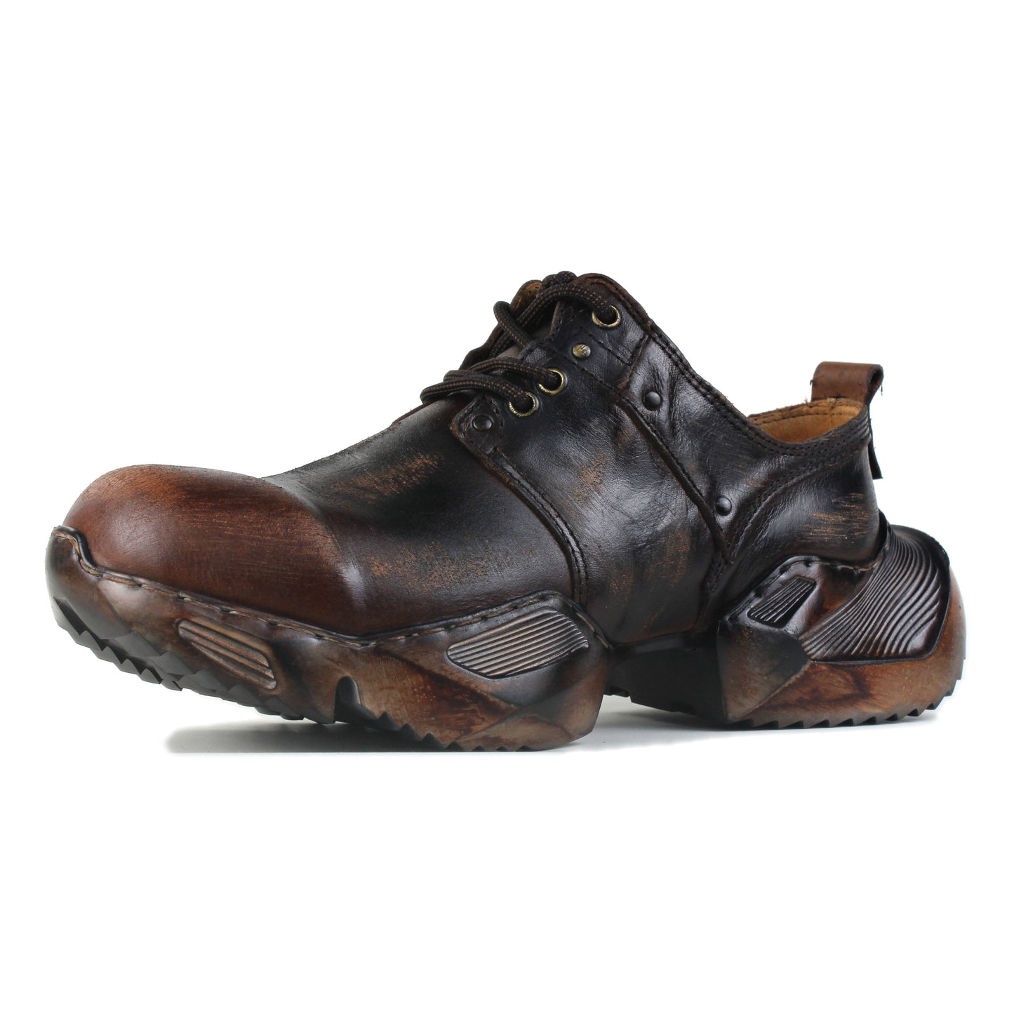 Men's Leather athletic walking Moto Boots OS-5008-S-2 Vintage Brown