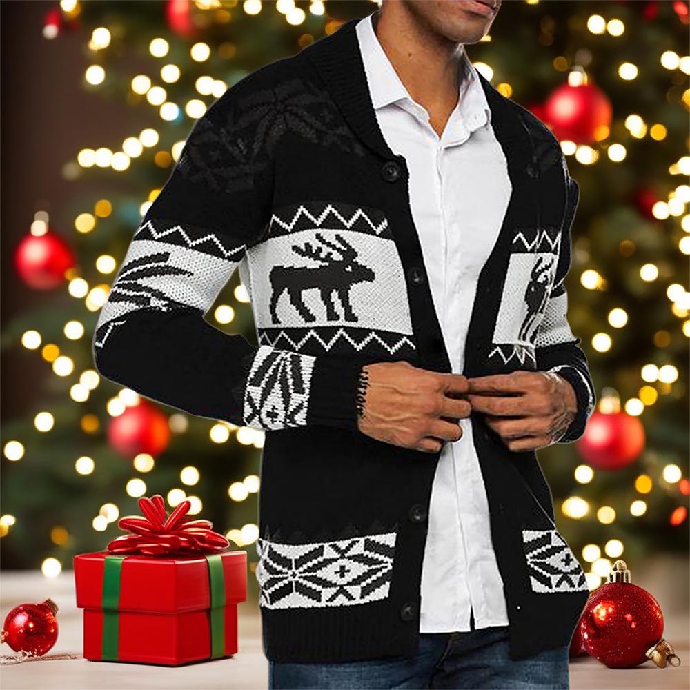 Men's Christmas Reindeer Knit Cardigan Sweater | NCS