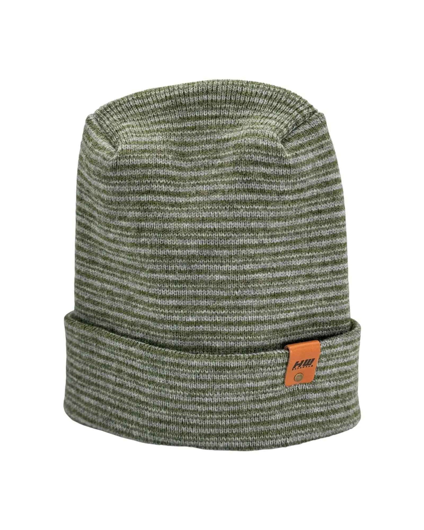 H-Stitch Contrast Cuffed Beanie – Gray/Green | Made in USA | Trending Designer Winter Hat 2025