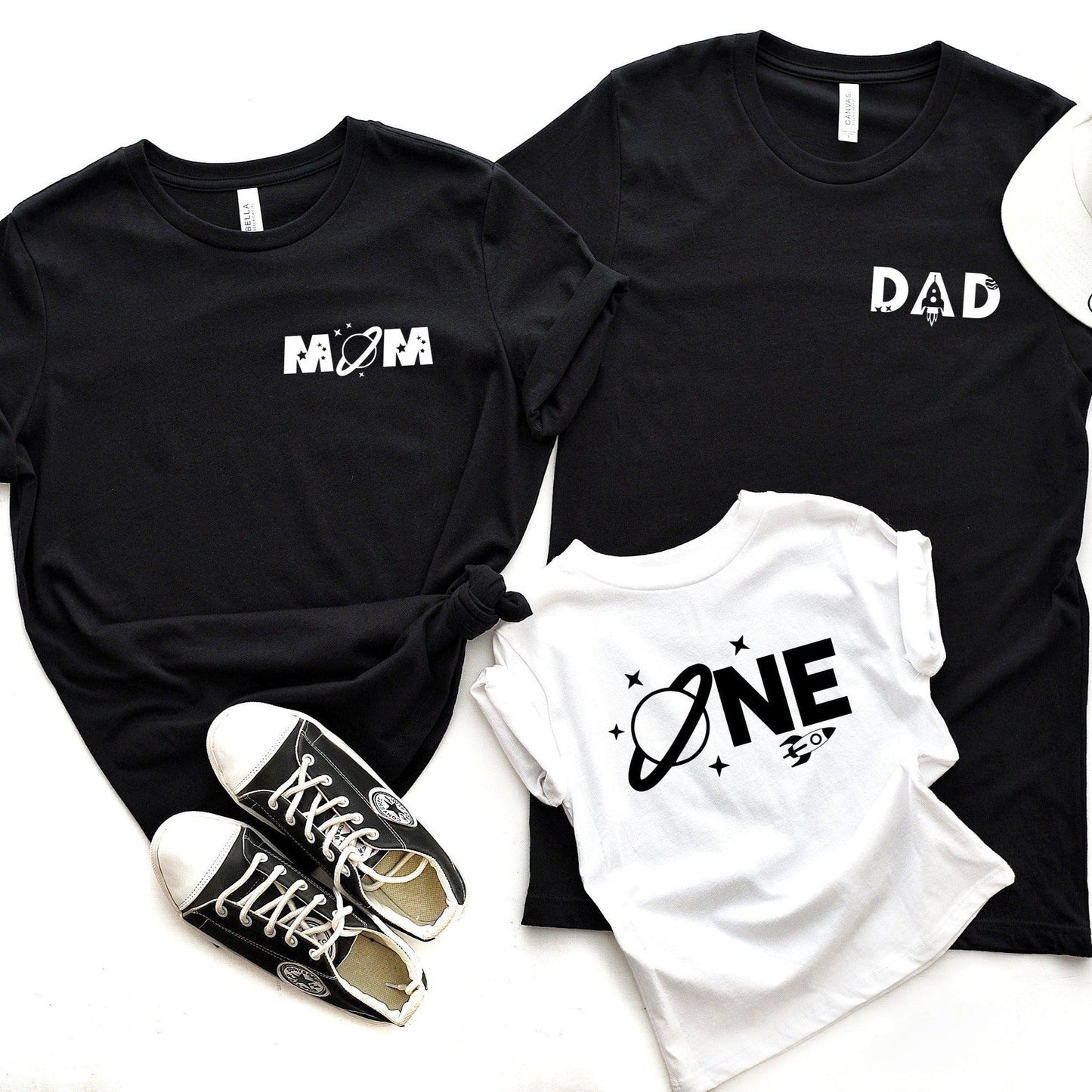 Mom Space Themed & Dad Space Themed Birthday party T-shirt (corner)