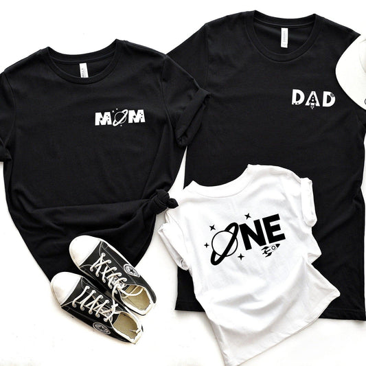 Mom Space Themed & Dad Space Themed Birthday party T-shirt (corner)