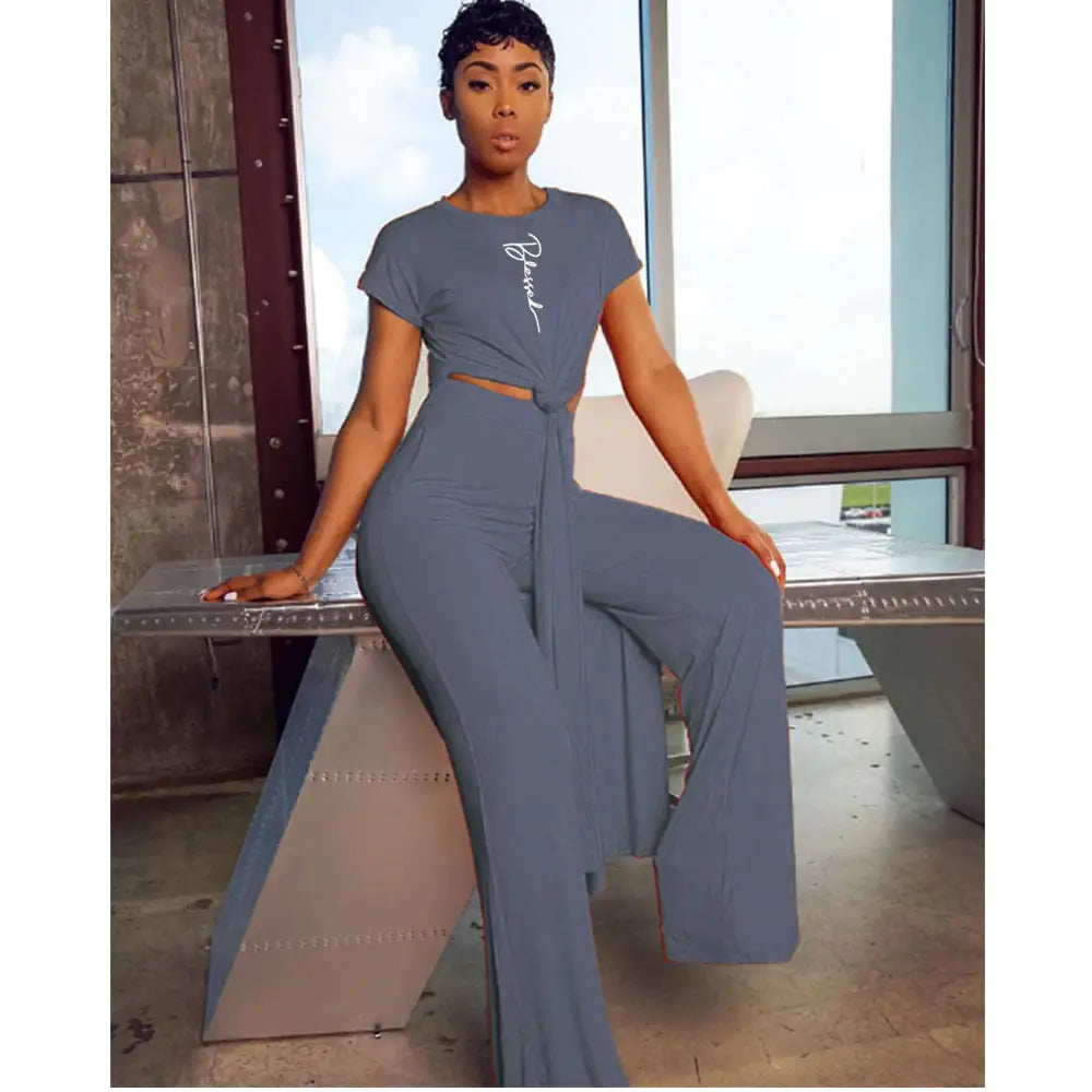 Casual Two-Piece Short-Sleeved Trousers Set - # GIAA23310002