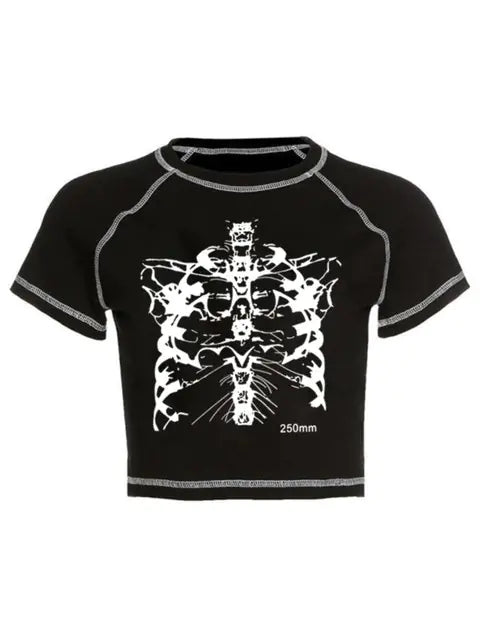 Aesthetic Skull Girl T-Shirt - Y2K Black Vintage Style - # GIAA23510024