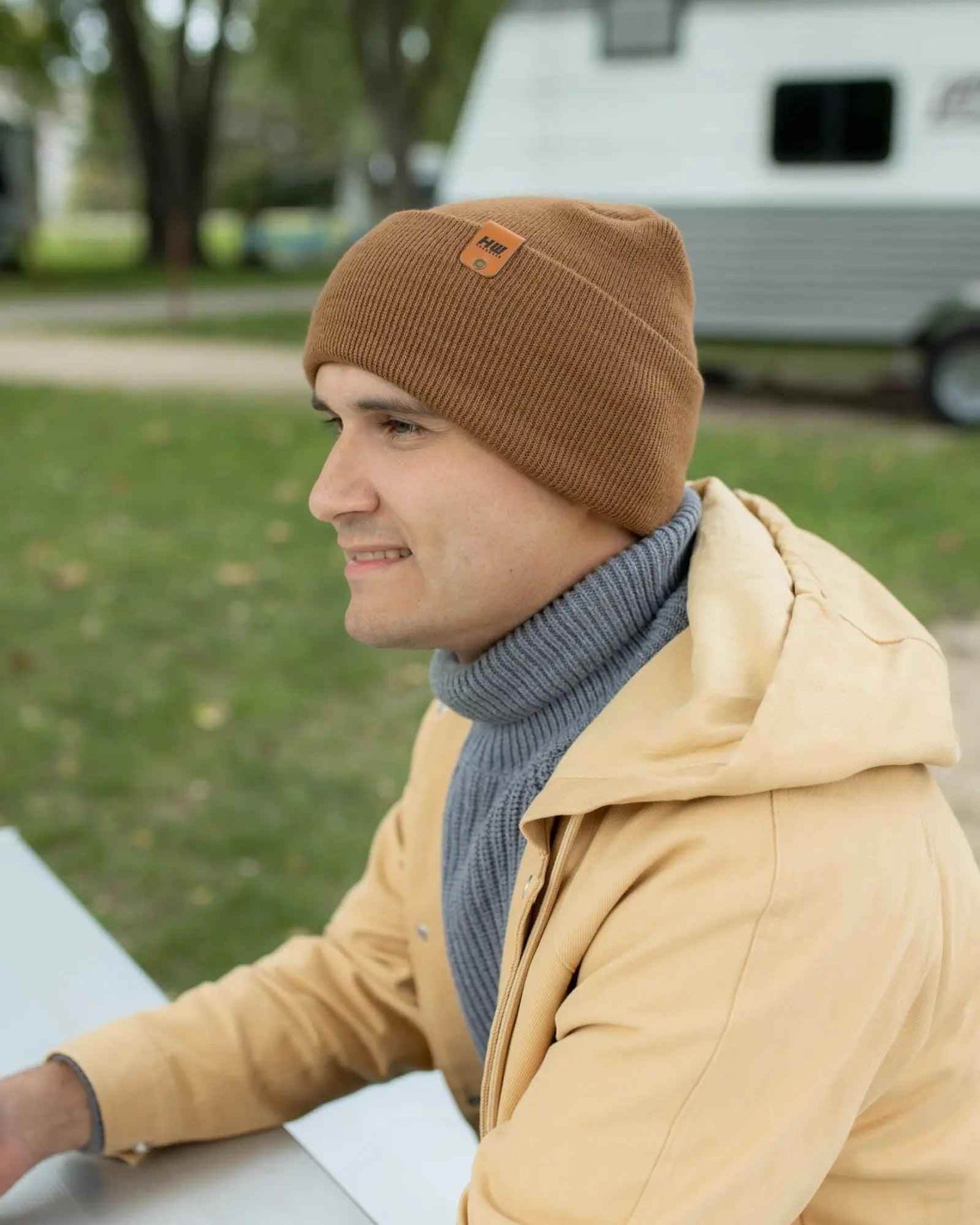 NEW HAAKWEAR H-Stitch Cuffed Beanie - Patented Design, Made in USA - Camel Brown