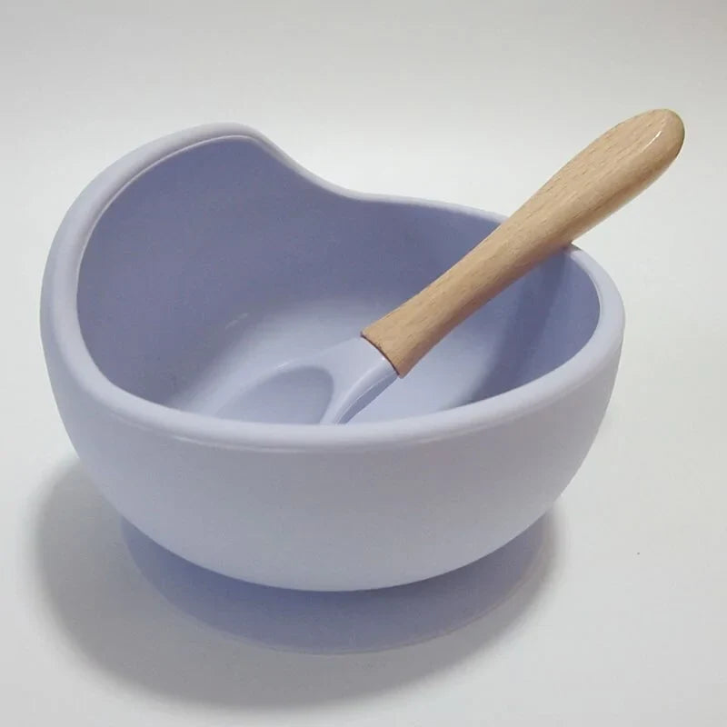 Baby Silicone Feeding Set with Wooden Spoon - # BAGE21110004
