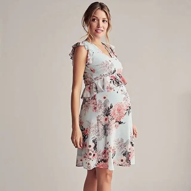 Casual Flower Print Sleeveless Maternity Dress - # BAGE211510108-PRG