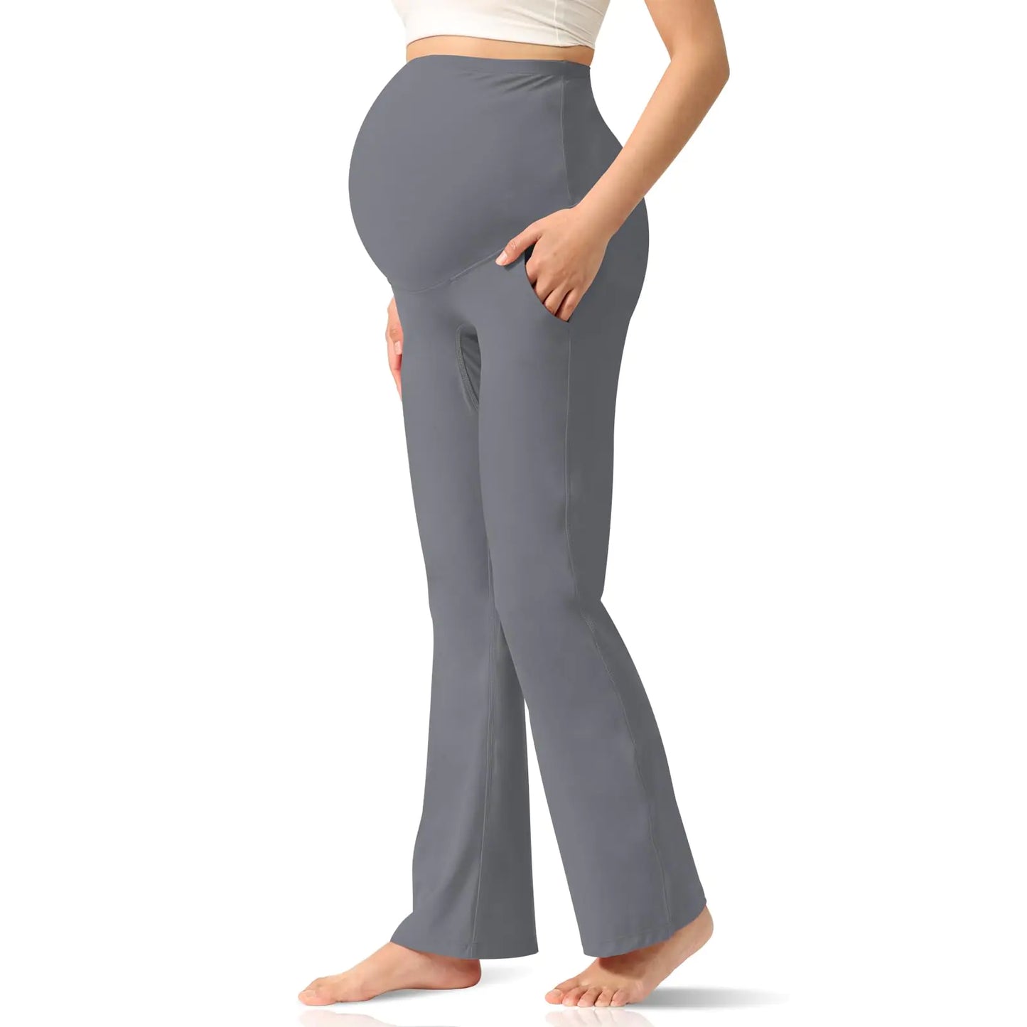 CUXFLS Womens Maternity Leggings Over The Belly Pregnancy with Pockets Yoga Pants Active Wear Tights Pants Workout - S - # WOAA21410006 - PRG
