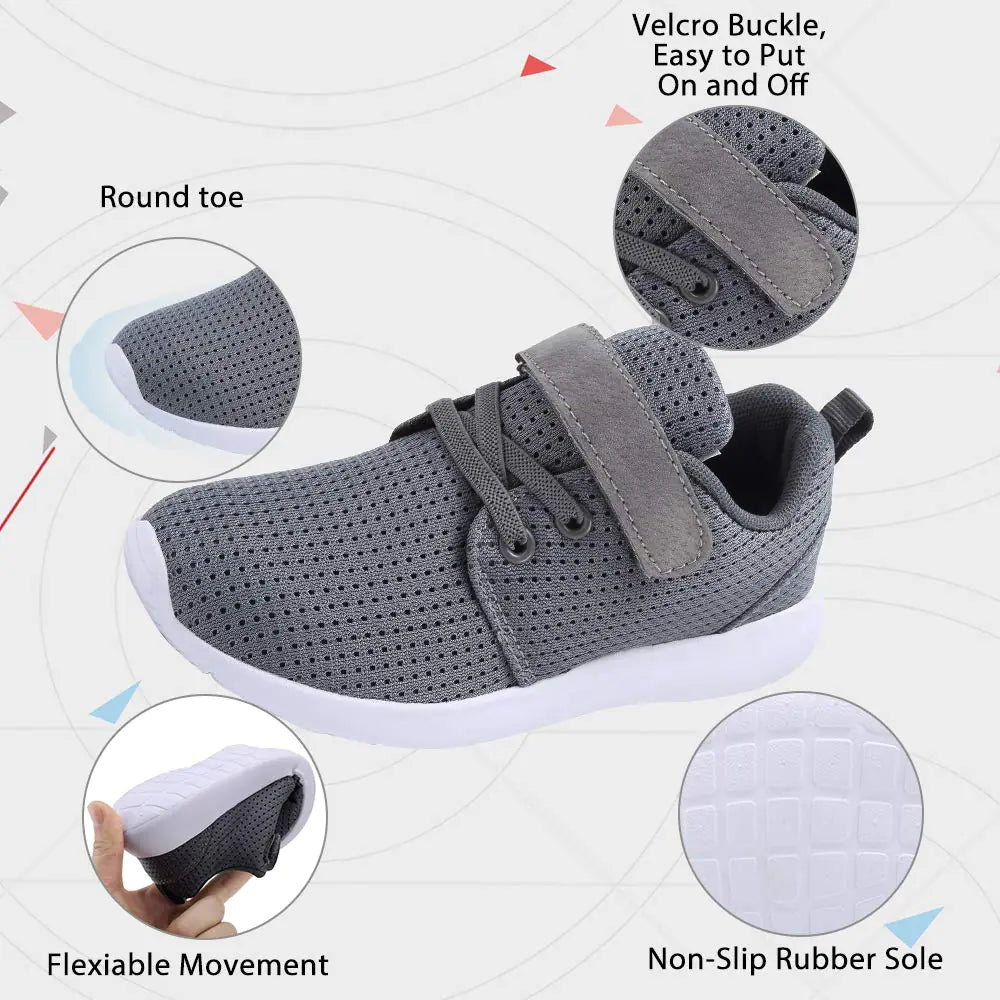 TOEDNNQI Boys Girls Sneakers Kids Lightweight Breathable Strap Athletic Running Shoes for Toddler/Little Kid/Big Kid 6 Toddler Grey - # BOAA71510001