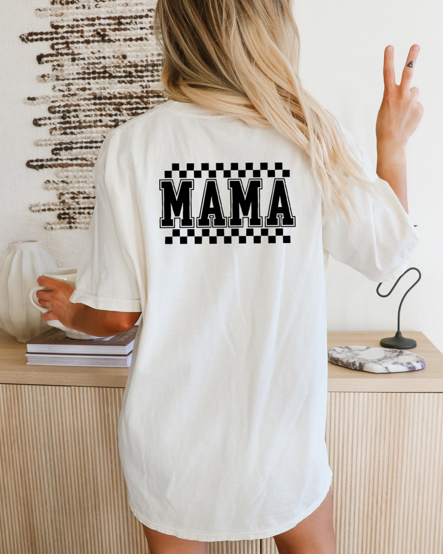 Mama Retro Plaid Checkered Front and Back Comfort Colors T Shirt