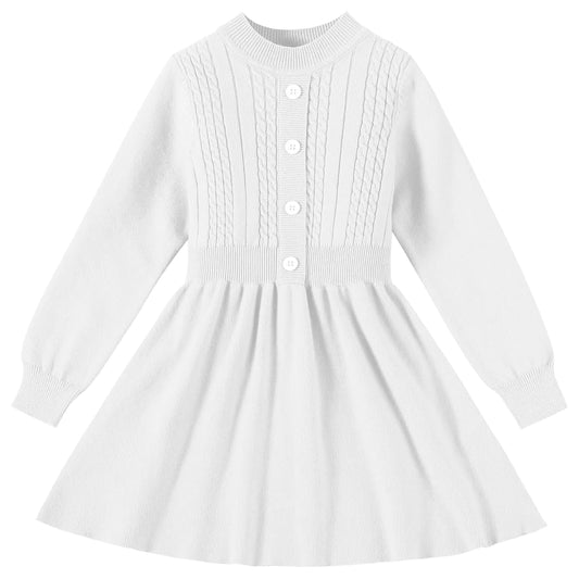 Kionio Toddler Sweater Dress Baby Girl Long Sleeve Dresses Christmas Knitted Button Front Girls Fall Winter Dress Casual - # GIAA211710007