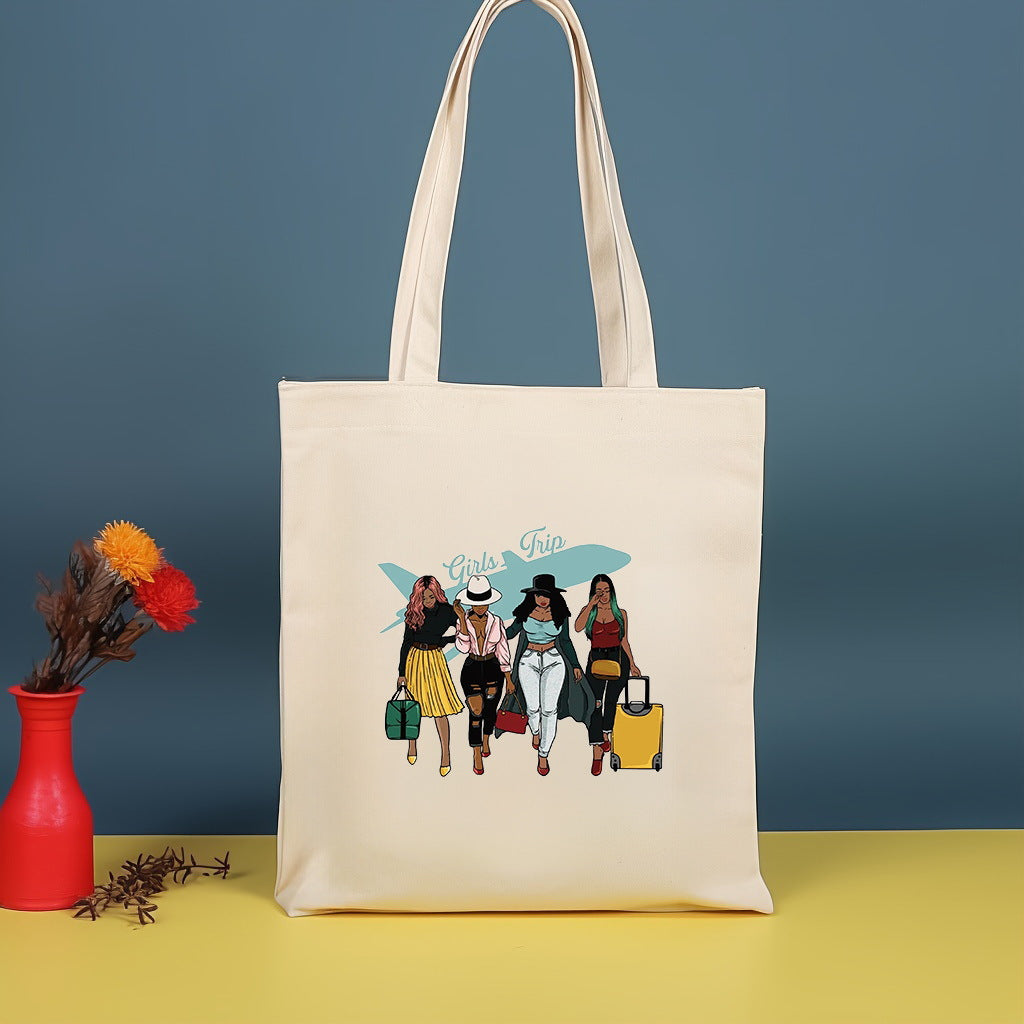 Canvas printed shoulder bag, fashionable and lightweight shopping bag, large-capacity cotton bag 2pcs hobo.