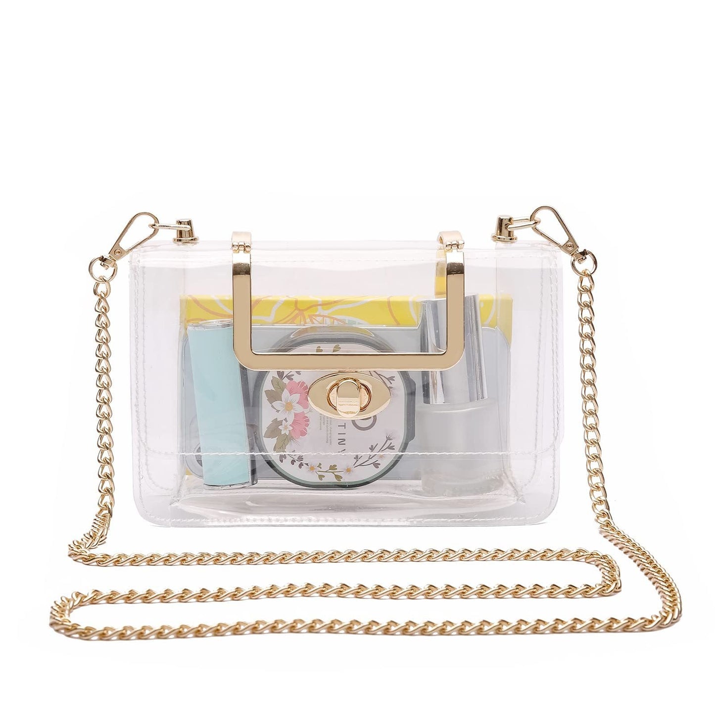 Women's Transparent evening Clutch Bag – Stylish Clear Crossbody Shoulder Bag with Removable Gold Chain Strap
