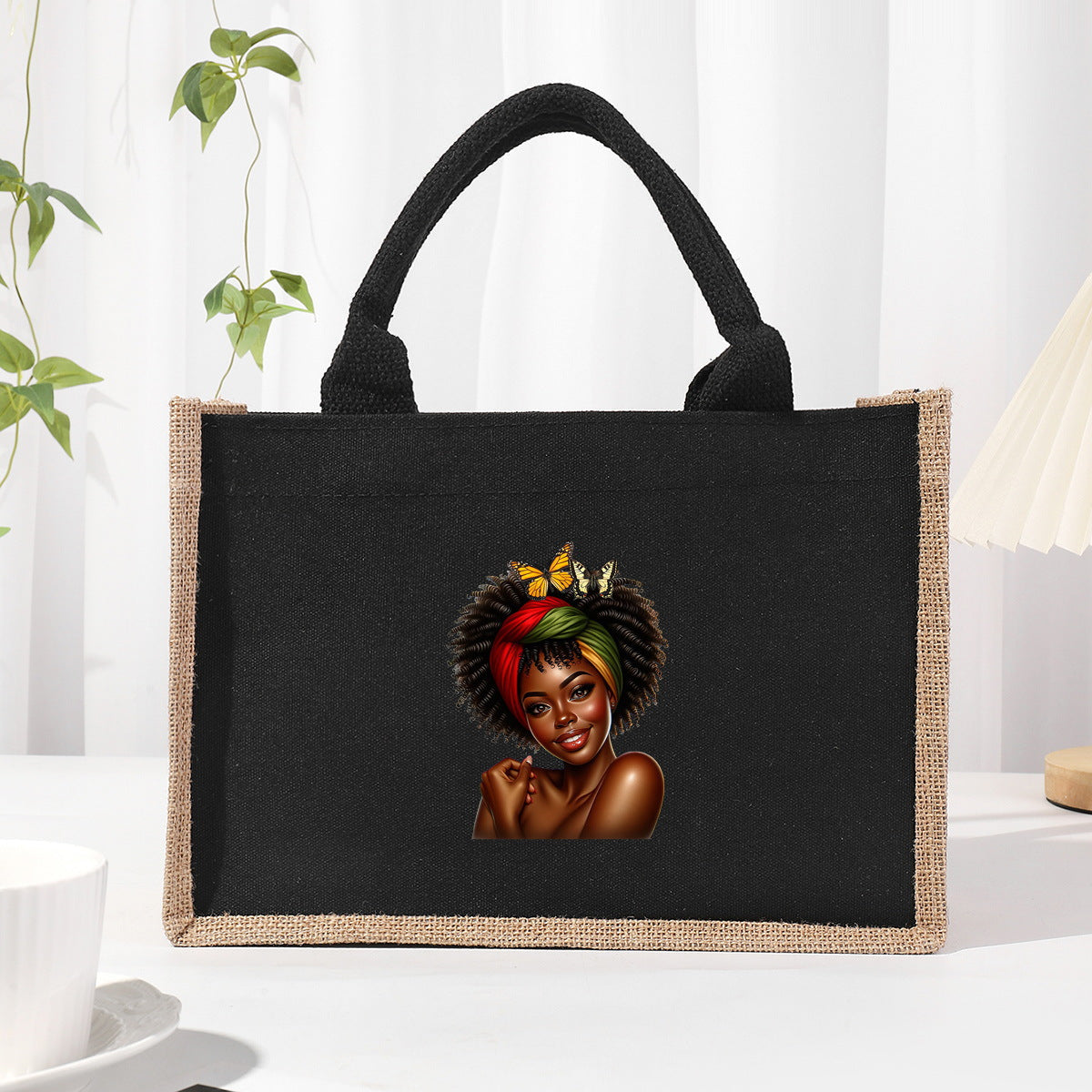 Cotton and linen canvas tote bag, printed letter tote bag, portable light handbag, gift shopping bag