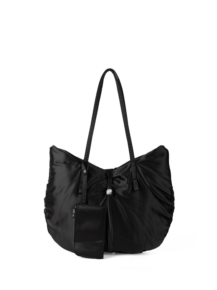 Casual Nylon Large Capacity Hobo Bag - Portable Tote Bag for Women with Design Pleated Shoulder Bag