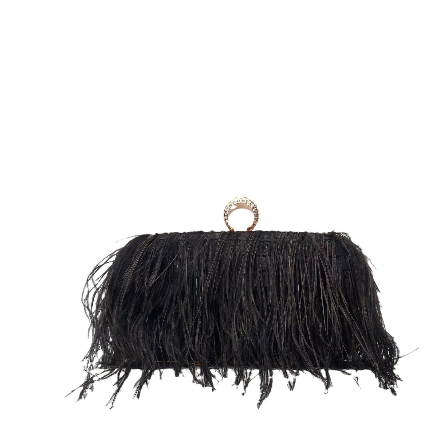 Elegant Ostrich Hair Ring Box – Small Square Bag with Chain Crossbody Shoulder Velvet Evening Clutch Purse, Perfect for Dinner, Casual Outings, Party Events, and Prom Nights