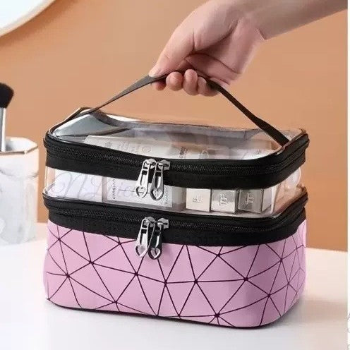 Multifunctional double-layer cosmetic bag, transparent storage bag, travel portable tote bag, large-capacity waterproof toilet bag